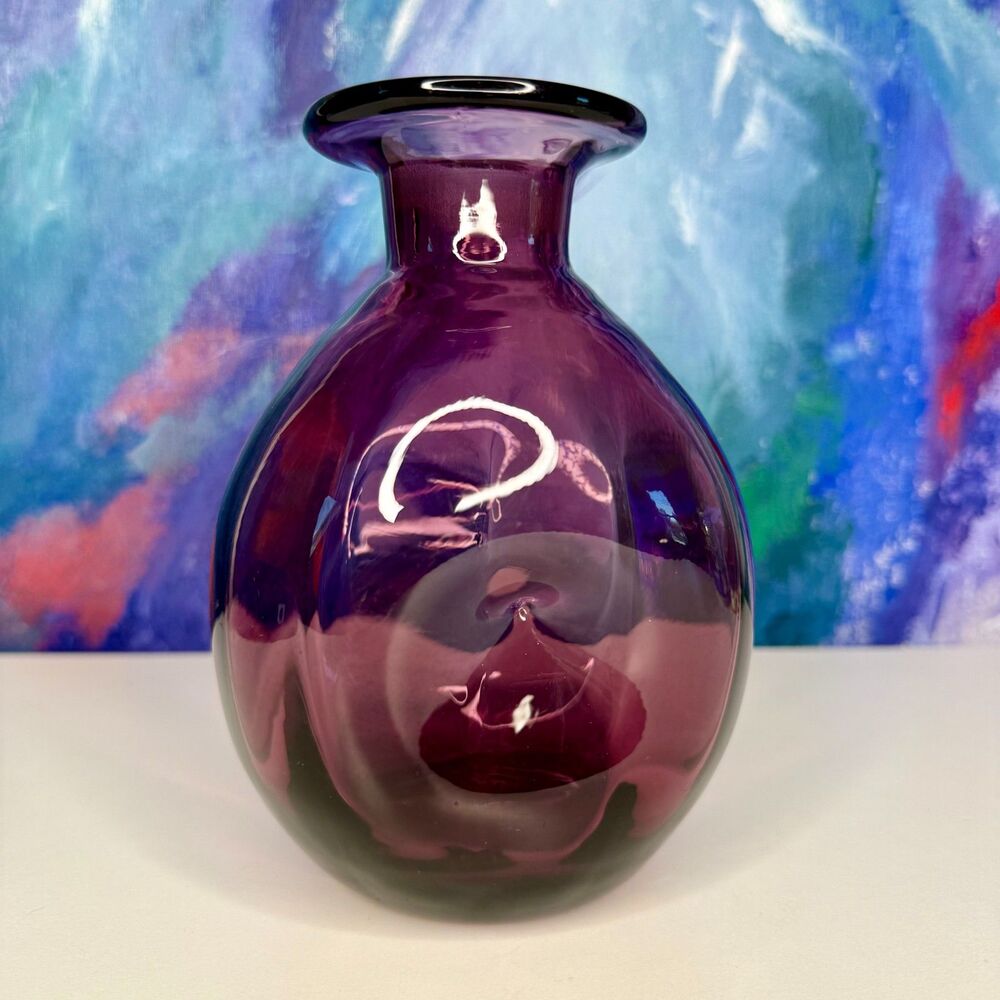 Dimpled Pinched Glass Decanter Bottle Vase Amethyst Purple Blenko Rainbow
